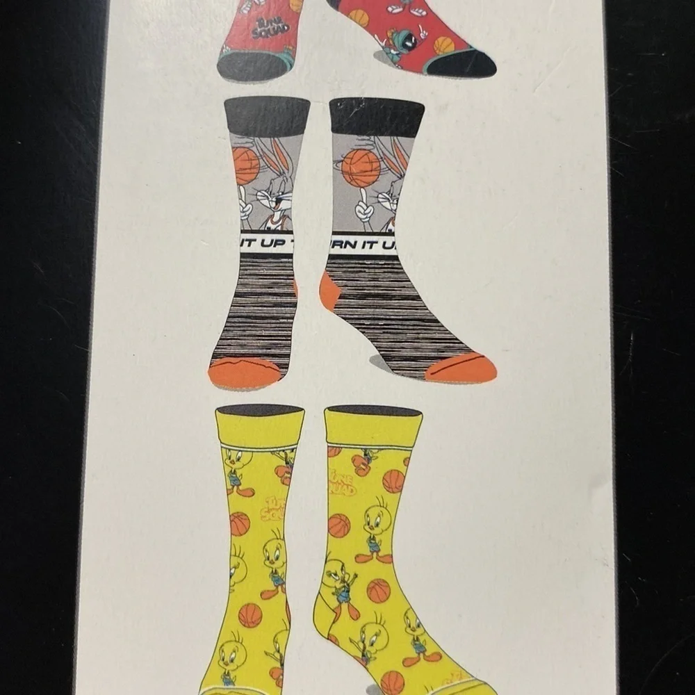 6 Pair Casual Crew Space Jam A New Legacy Socks shoe size 8-12 (BK)